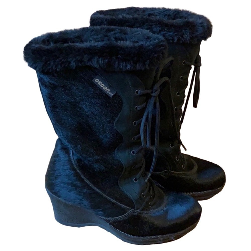 Oscar Sport black fur winter / snow boots with wedge heel Size 6